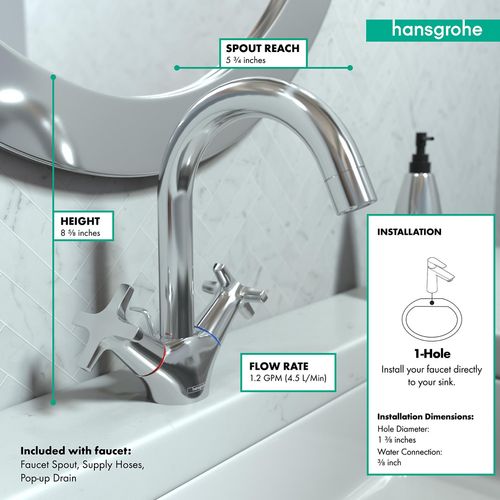 Main product image of Logis Classic Single-Hole Bathroom Faucet 150 with Swivel Spout and Pop-Up Drain, 1.2 GPM (Chrome), 71270001