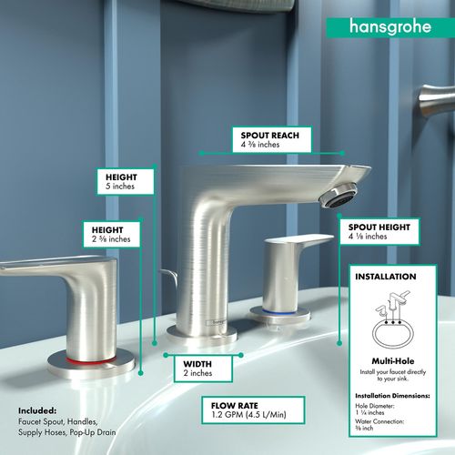 Main product image of Talis E Widespread Bathroom Faucet 150 with Pop-Up Drain, 1.2 GPM (Brushed Nickel), 71733821