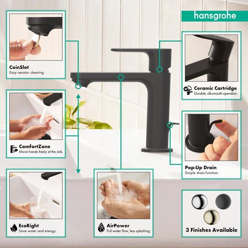 Main product image of Rebris S Single-Hole Bathroom Faucet 110 with Pop-Up Drain, 1.2 GPM (Matte Black), 72517671