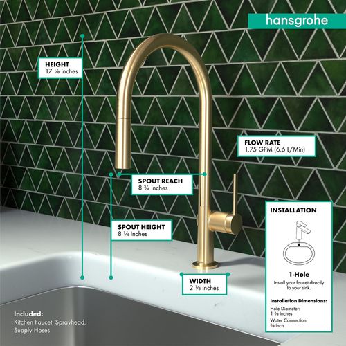 Main product image of Talis N High Arc Kitchen Faucet, O-Style, 2-Spray Pull-Down, 1.75 GPM (Brushed Gold Optic), 72800251