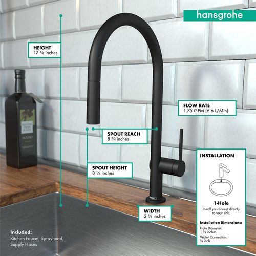 Main product image of Talis N High Arc Kitchen Faucet, O-Style 2-Spray Pull-Down, 1.75 GPM (Matte Black), 72800671