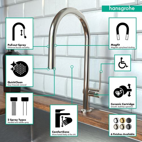 Main product image of Talis N High Arc Kitchen Faucet, O-Style 2-Spray Pull-Down, 1.75 GPM (Polished Nickel), 72800831