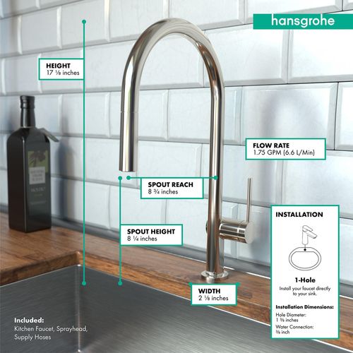 Main product image of Talis N High Arc Kitchen Faucet, O-Style 2-Spray Pull-Down, 1.75 GPM (Polished Nickel), 72800831