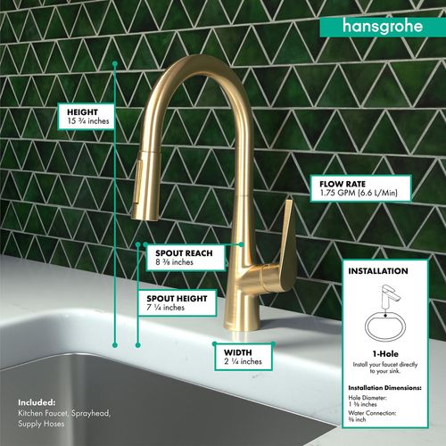 Main product image of Talis S High Arc Kitchen Faucet, 2-Spray Pull-Down, 1.75 GPM (Brushed Gold Optic), 72813251