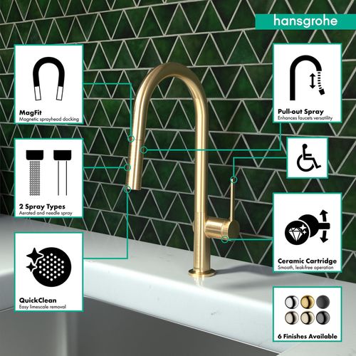 Main product image of Talis N High Arc Kitchen Faucet, A-Style, 2-Spray Pull-Down, 1.75 GPM (Brushed Gold Optic), 72846251