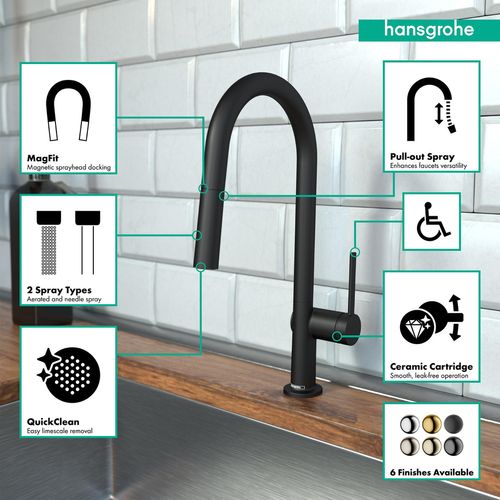Main product image of Talis N High Arc Kitchen Faucet, A-Style 2-Spray Pull-Down, 1.75 GPM (Matte Black), 72846671