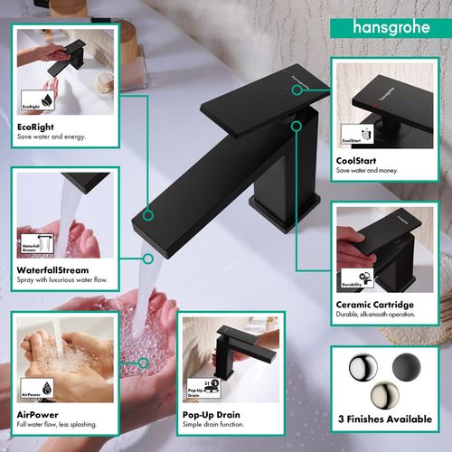 Main product image of Tecturis E Single-Hole Bathroom Faucet 80 with Pop-Up Drain, 1.2 GPM (Matte Black), 73002671