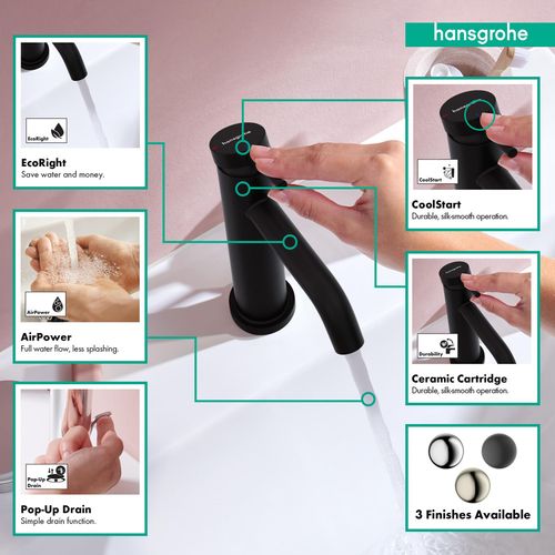 Main product image of Tecturis S Single-Hole Bathroom Faucet 80 with Pop-Up Drain, 1.2 GPM (Matte Black), 73302671
