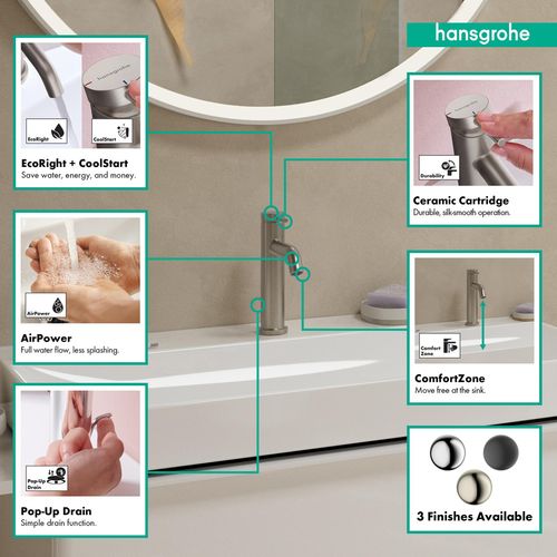 Main product image of Tecturis S Single-Hole Bathroom Faucet 110 with Pop-Up Drain, 1.2 GPM (Brushed Nickel), 73314821