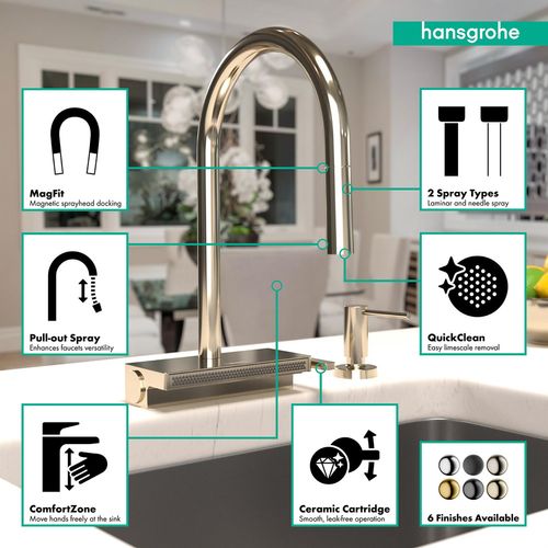 Main product image of Aquno Select High Arc Kitchen Faucet, 3-Spray Pull-Down with sBox, 1.75 GPM (Polished Nickel), 73831831