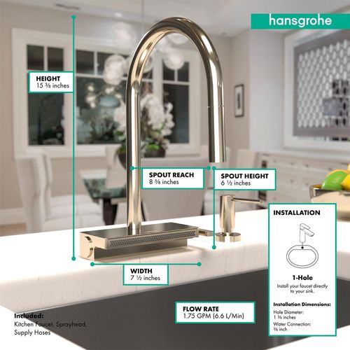Main product image of Aquno Select High Arc Kitchen Faucet, 3-Spray Pull-Down with sBox, 1.75 GPM (Polished Nickel), 73831831