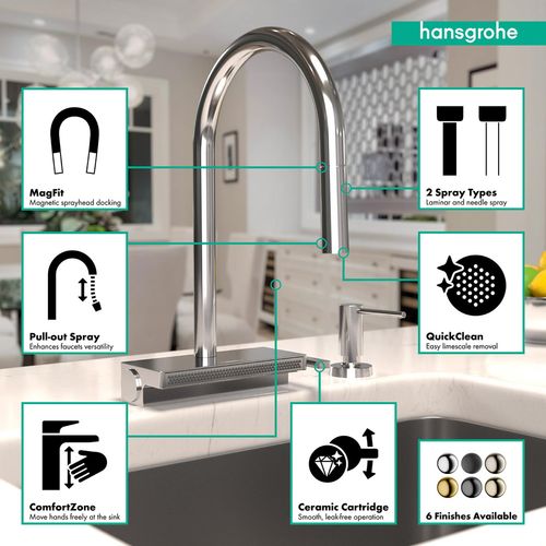 Main product image of Aquno Select High Arc Kitchen Faucet, 3-Spray Pull-Down, 1.75 GPM (Chrome), 73837001