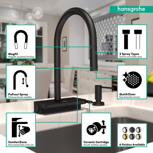 Main product image of Aquno Select High Arc Kitchen Faucet, 3-Spray Pull-Down, 1.75 GPM (Matte Black), 73837671