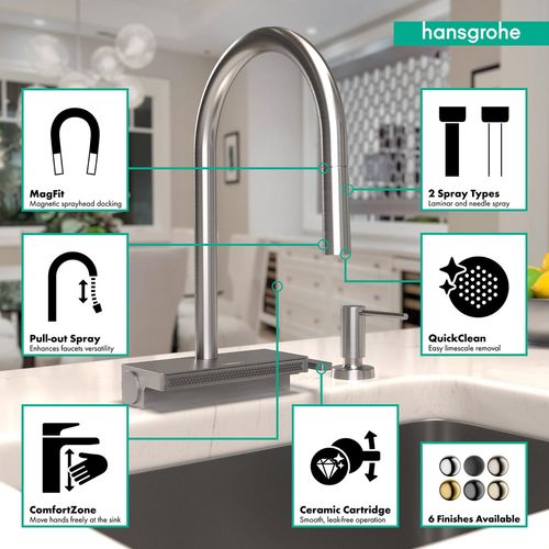 Main product image of Aquno Select High Arc Kitchen Faucet, 3-Spray Pull-Down, 1.75 GPM (Stainless Steel Optic), 73837801