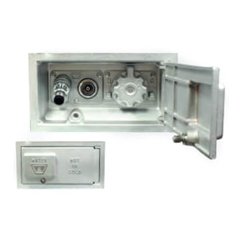 Main product image of Model HCB67 20", 3/4" FPT Inlet Freezeless Backflow Preventer Hot & Cold Mixer Box Wall Hydrant (Chrome)