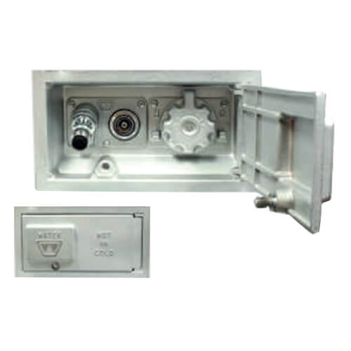 Main product image of Model HCB67 Close Coupled, 3/4" FPT Inlet Freezeless Backflow Preventer Hot & Cold Mixer Box Wall Hydrant (Rough Brass)