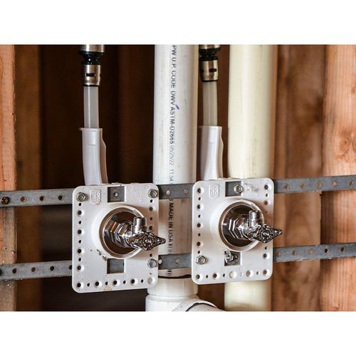 Main product image of 1/2" PEX-A x 1/4" Compression Fixture Outlet Box Assembly with 1/4 Turn Angle Supply Valve