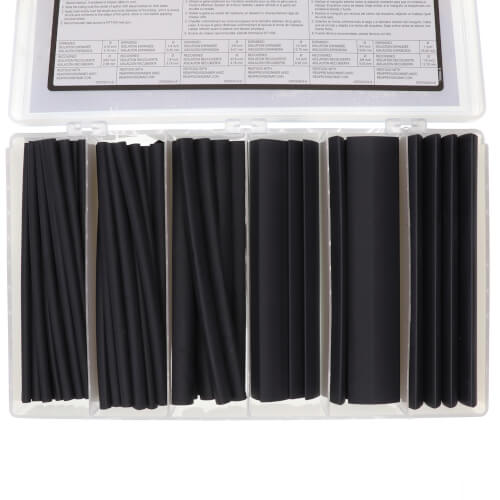 Main product image of 3/16" - 1" Thin-Wall Heat Shrinkable Black Tubing Assortment w/ Plastic Storage Case