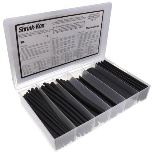 Main product image of 3/16" - 1" Thin-Wall Heat Shrinkable Black Tubing Assortment w/ Plastic Storage Case