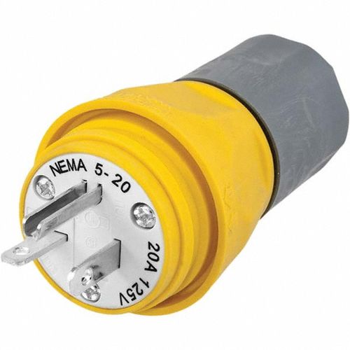 Main product image of 2P 3 Wire Industrial 20A Straight Blade Plug , 5-20P, 125 VAC, Yellow, HBL14W33A