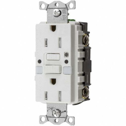 Main product image of Commercial GFCI Receptacle, NEMA 5-15R, Manual Reset, Back Wiring, 1 Phase, Nightlight (White), GFTRST15WNL