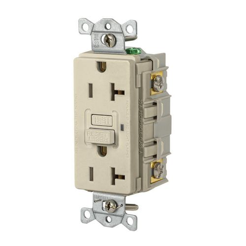 Main product image of Duplex Commercial GFCI Receptacle NEMA 5-20R, Screw Terminals, Socket End, Manual Reset (Ivory), GFR20I
