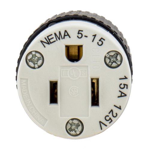 Main product image of 15 A 125 V 2-Pole 3-Wire Nema 5-15R Nylon Straight Blade Plug And Connector (Black/White)
