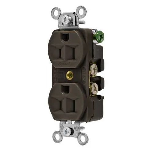 Main product image of Straight Blade Duplex Receptacle, Commercial/Industrial Grade, 2-Pole 3-Wire Grounding, 15A 125V, 5-15R (Brown), 5262B-HUBBELL