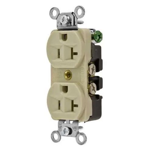 Main product image of Straight Blade Duplex Receptacle, Commercial/Industrial Grade, 2-Pole 3-Wire Grounding, 20A 125V, 5-20R (Ivory), 5362I-HUBBELL