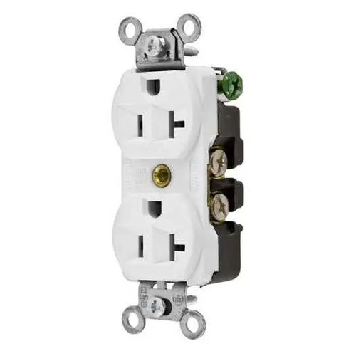 Main product image of Straight Blade Duplex Receptacle, Commercial/Industrial Grade, 2-Pole 3-Wire Grounding, 20A 125V, 5-20R (White), 5362W-HUBBELL