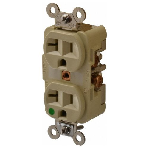 Main product image of Straight Blade Duplex Receptacle, NEMA 5-20R, 20 Amps, Self-Grounding, Ivory, HBL8300I