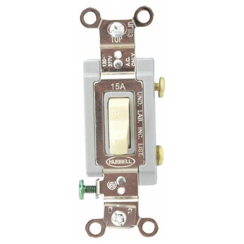 Main product image of 1 Pole, 120 to 277 VAC, 15 Amp, Industrial Grade Toggle Wall Switch, Ivory, HBL1201I