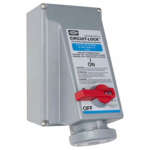 Main product image of 3 Phase, 250 VAC, 60 Amp, 15 hp, 4 Pin Configuration, Interlock Receptacle, Blue, HBL460MI9W