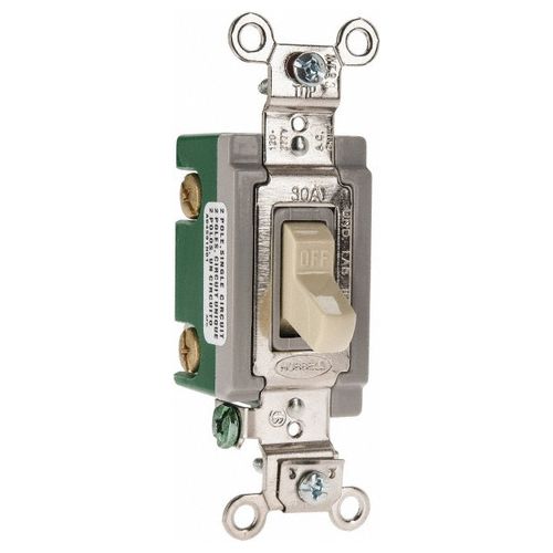 Main product image of 2 Pole, 120 to 277 VAC, 30 Amp, Industrial Grade Toggle Wall Switch, Ivory, HBL3032I