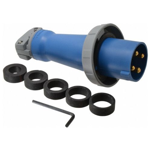 Main product image of 4 Pin, Pin & Sleeve Male Plug, 4 Wire, 3 Pole, 60A, 250v, Watertight, Blue, HBL460P9W