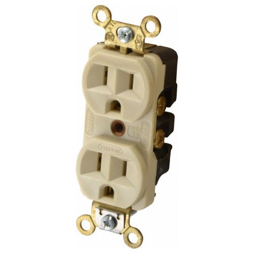 Main product image of Straight Blade Duplex Receptacle, NEMA 5-15R, 15A, Self-Grounding, Ivory, HBL5252I