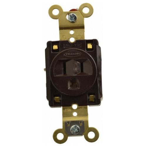 Main product image of Straight Blade Single Receptacle, NEMA 5-15R, 15A, Self-Grounding, Brown, HBL5261