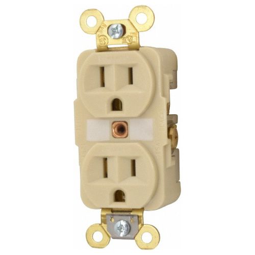 Main product image of Straight Blade Duplex Receptacle, NEMA 5-15R, 15A, Self-Grounding, Ivory, HBL5262I