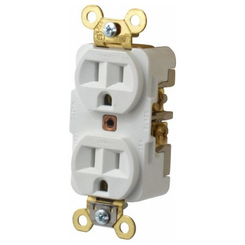 Main product image of Straight Blade Duplex Receptacle, NEMA 5-15R, 15A, Self-Grounding, White, HBL5262W