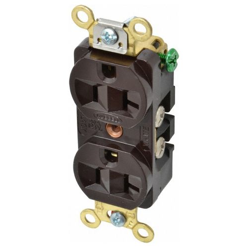 Main product image of Straight Blade Duplex Receptacle, NEMA 5-20R, 20 Amps, Self-Grounding, Brown, HBL5352