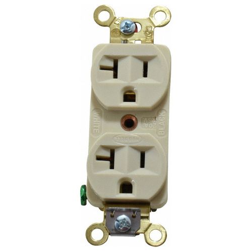 Main product image of Straight Blade Duplex Receptacle, NEMA 5-20R, 20 Amps, Self-Grounding, Ivory, HBL5352I