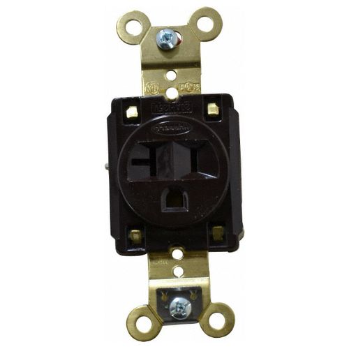 Main product image of Straight Blade Single Receptacle, NEMA 5-20R, 20 Amps, Self-Grounding, Brown, HBL5361