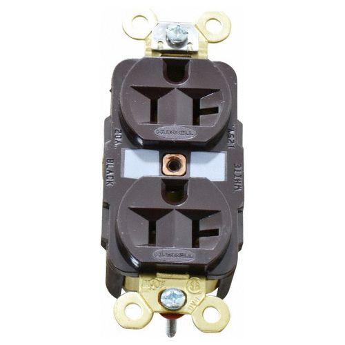 Main product image of Straight Blade Duplex Receptacle, NEMA 5-20R, 20 Amps, Self-Grounding, Brown, HBL5362