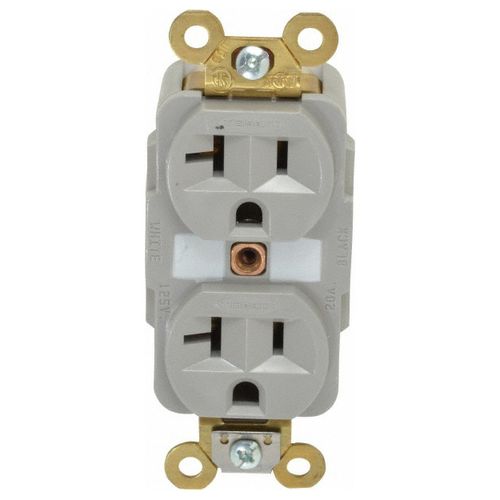 Main product image of Straight Blade Duplex Receptacle, NEMA 5-20R, 20 Amps, Self-Grounding, Gray, HBL5362GY