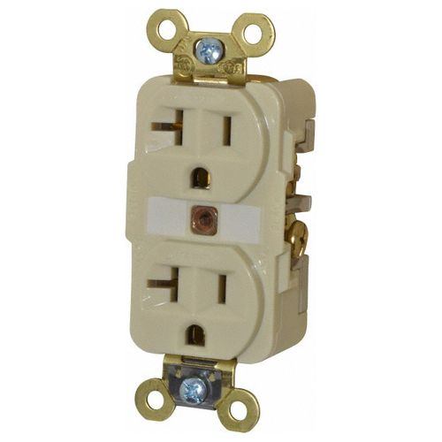 Main product image of Straight Blade Duplex Receptacle, NEMA 5-20R, 20 Amps, Self-Grounding, Ivory, HBL5362I