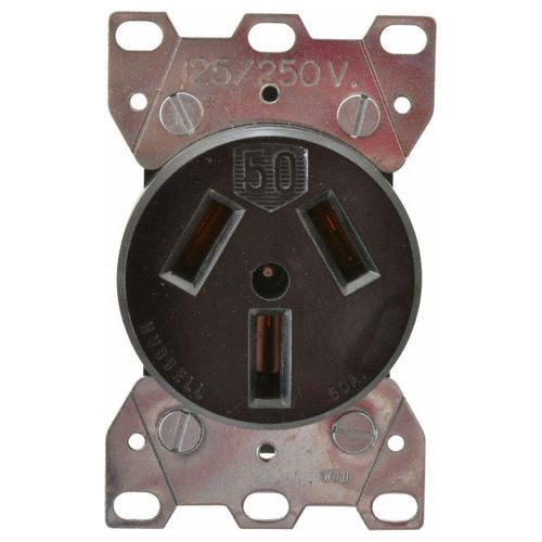 Main product image of Straight Blade Single Receptacle, NEMA 10-50R, 50As, Ungrounded, Black, HBL7962