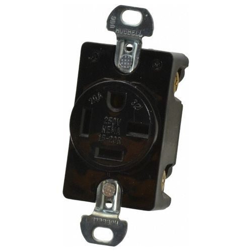 Main product image of Straight Blade Single Receptacle, NEMA 15-20R, 20 Amps, Self-Grounding, Black, HBL8420