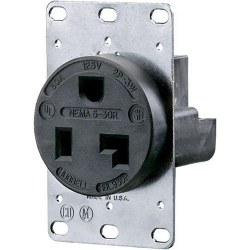 Main product image of Straight Blade Single Receptacle, NEMA 5-30R, 30 Amps, Self-Grounding, Black, HBL9308