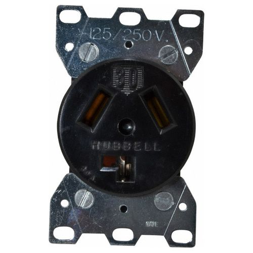Main product image of Straight Blade Single Receptacle, NEMA 10-30R, 30 Amps, Self-Grounding, Black, HBL9350