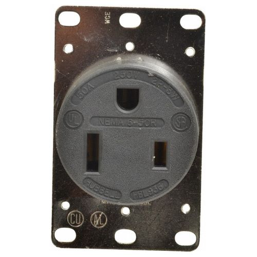Main product image of Straight Blade Single Receptacle, NEMA 6-50R, 50As, Self-Grounding, Black, HBL9367